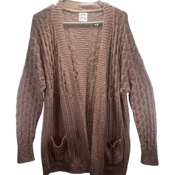 Hippie Rose Women’s Open Front Cardigan Sweater XL Pink Knit Pockets - Picture 2 of 7